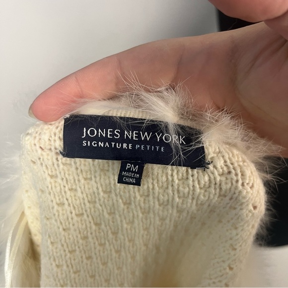 Jones New York Signature fur Knit Long Sleeve Jacket Blazer Cream petite medium - Picture 5 of 6